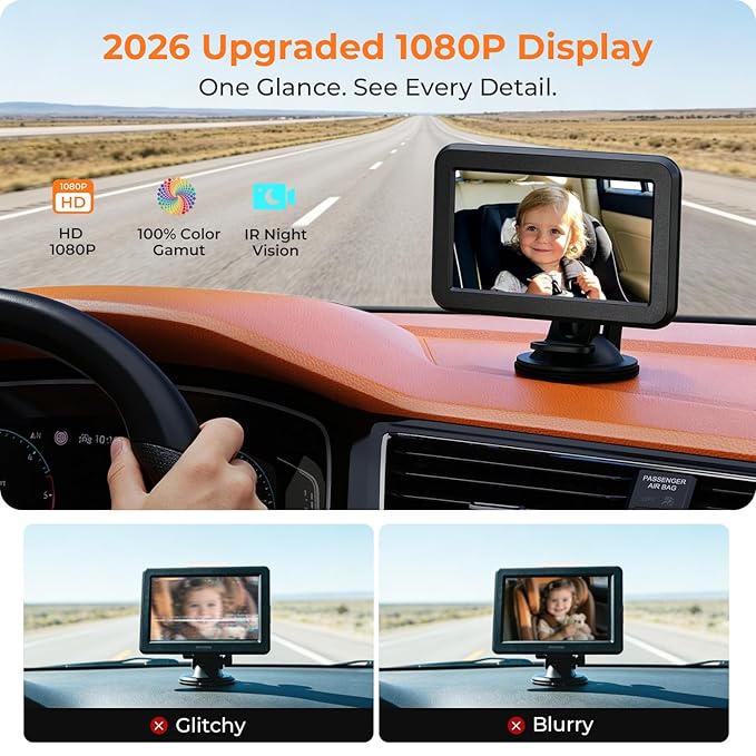 Itomoro 2026 Upgraded Baby Car Camera Monitor [1080P HD & IR Night Vision] 360° Rotation & 150° Wide Clear View Car Seat Camera for Baby Rear Facing, Easy Install & Baby Shower Must-Have