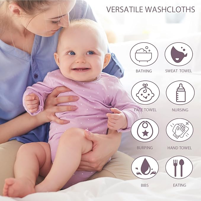 12 Pack Small Baby Washcloths 100% Cotton Thin Soft 7.8" x 7.8" Terry Cloth for Baby Face Bath Burp Travel Lightweight Multi-Purpose Newborn Must Haves