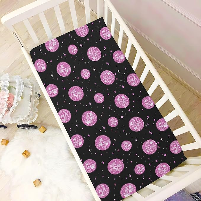 Baby Crib Sheet Pink Groovy Disco Ball Crib Mattress for Boys and Girls Playard Sheet Soft Breathable Fitted Baby Mattress Cover 52x28in