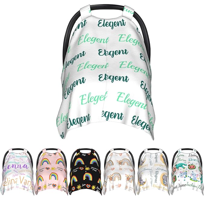 Personalized Baby Name Car Seat Covers for Girls,Nursing Custom Carseat Canopy for Babies Boy Winter Breastfeeding Cover Car Seat Canopies for Newborn Infant Toddler