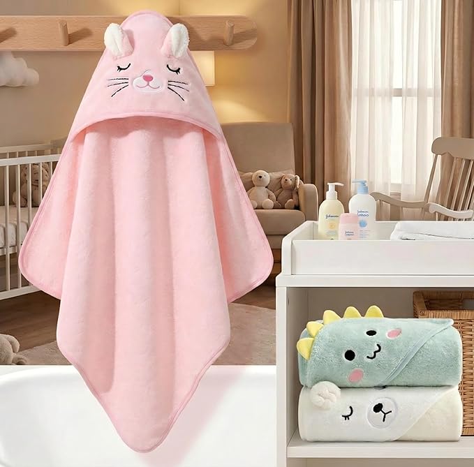 Hooded Baby Towel - 3 Pack Premium Soft Bath Towel for Baby, Newborn,Infant - Ultra Absorbent,Natural Baby Stuff Towel, Soft Coral Velvet Coral Fleece Bath Towel for Boys and Girls
