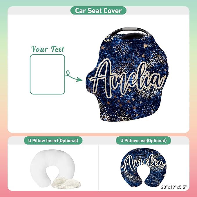 Custom Car Seat Covers for Babies - Breathable Baby Car Seat Cover for Girls Boys, Kick-Proof Newborn Carrier Dark Blue Print Canopy Stretchy Stroller Cover for 4 Seasons