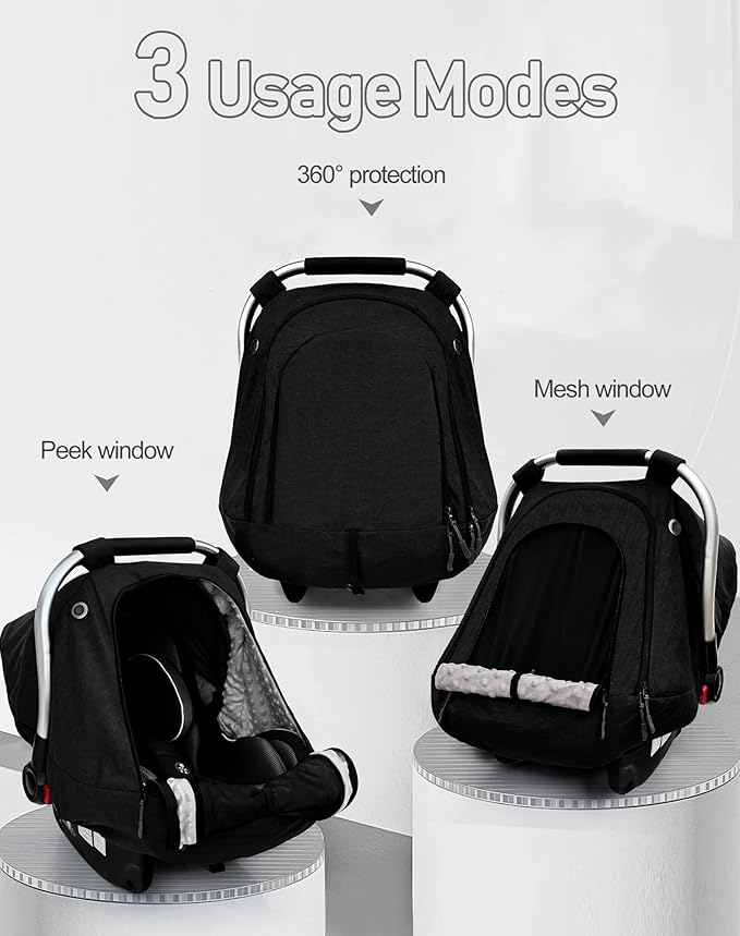 beatoutou Baby Car Seat Cover,Patented Waterproof Baby Car Seat Cover for Boys & Girls,Infant Car Seat Cover Canopy for Girls,Windproof Car Seat Canopy for Boys, Keeps Babies Warm and Cozy (Black)