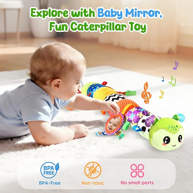 Musical Caterpillar Baby Toys 0-6 6-12 Months, Multi-Functional Sensory Tummy Time Toys for Newborn Infants Boys & Girls, Developmental Stuffed Animal Toys, Baby Shower & Baby Gifts