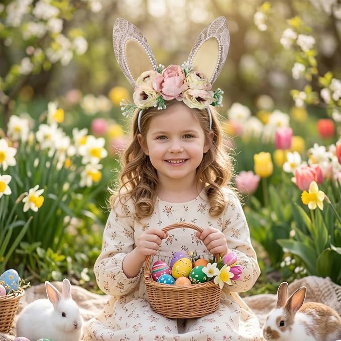 Children Easter Bunny Ears Headband Long Ear Hairband for Baby Girls Infant Toddlers Kids