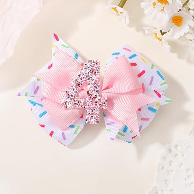 Birthday Hair Bow Hair Clips for Girls 1 2 3 4 5 6 Years, Baby Girl Accessories Bow Birthday Decorations, Pink Baby Girls Ice Cream Hair Bows Clips for 4th
