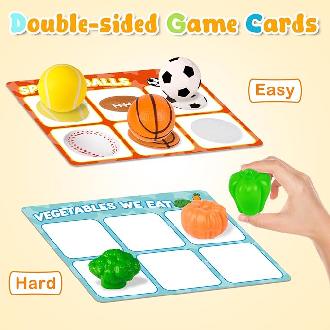 Broytain Match Card & Sort Game Set for Toddlers,Montessori Game for Kids Educational Fine Motor Skills,Speech Therapy Toys,Preschool Kindergarten Learning Activities,Sorting Toys for Toddlers 3-5