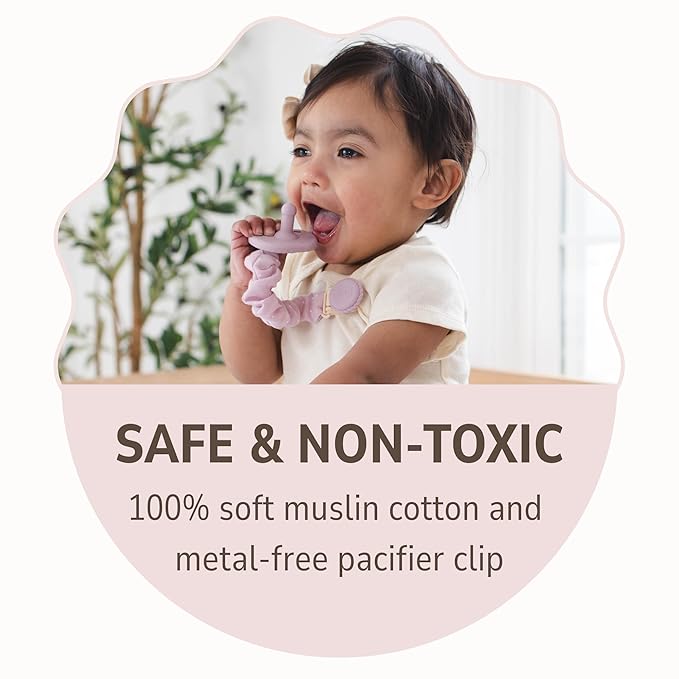 Muslin Cotton - Metal-Free Pacifier Clips, Lightweight and Secure Pacifier Holder for Babies (Mauve Muse) - Mila & Lulu