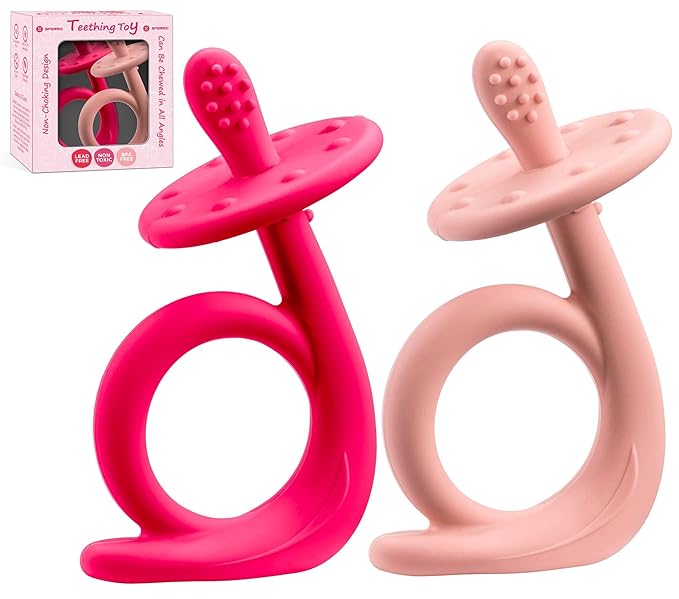Baby Teething Toys, Silicone Baby Teether Chew Toys Freezer Safe BPA Free, Soothe Babies Gums - Dark & Light Pink