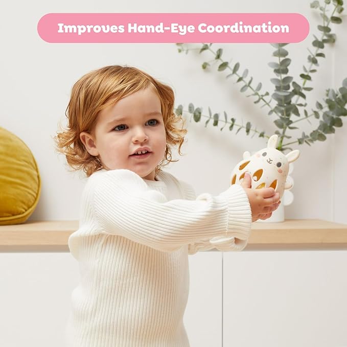Tiger Tribe Bunny Silicone Baby Rattle - Soft BPA-Free Food-Grade Silicone with Gentle Sound, Easy Grip Sensory Toy for Infants Newborns 0-2 Years