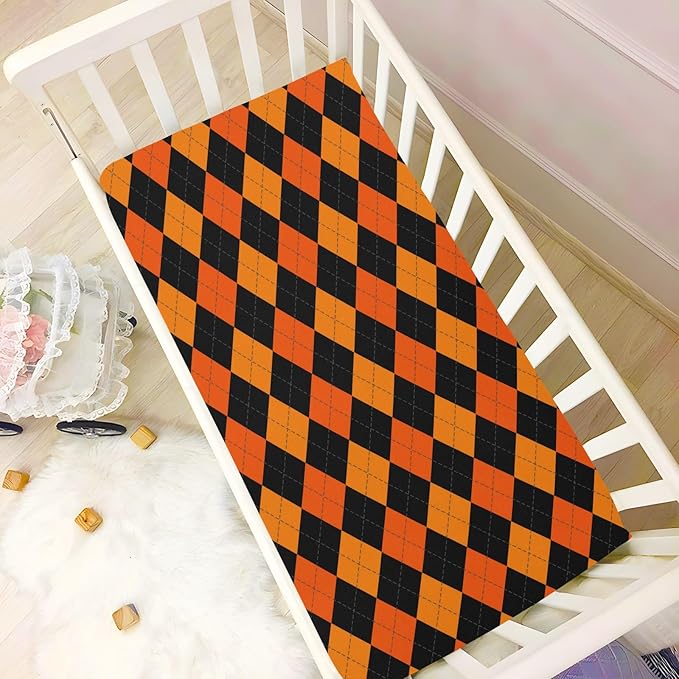 Baby Crib Sheet Halloween Argyle Plaid Crib Mattress for Boys and Girls Playard Sheet Soft Breathable Fitted Baby Mattress Cover 52x28in