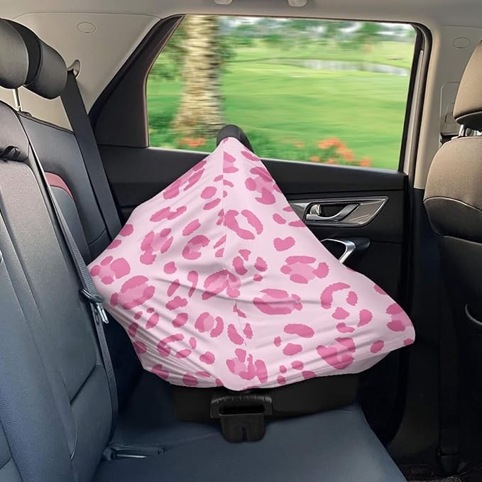 Forchrinse Pink Leopard Print Car Seat Cover for Babies Girls Breastfeeding Nursing Cover Infant Carseat Canopy Stroller Cover Soft and Breathable