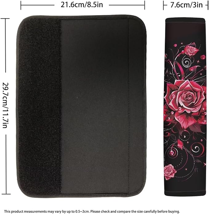 Biyejit Red Rose Car Accessories Seat Belt Covers Adult Seat Belt Shoulder Strap Covers for Women Girls Seatbelt Pads Universal Fit 2 Packs