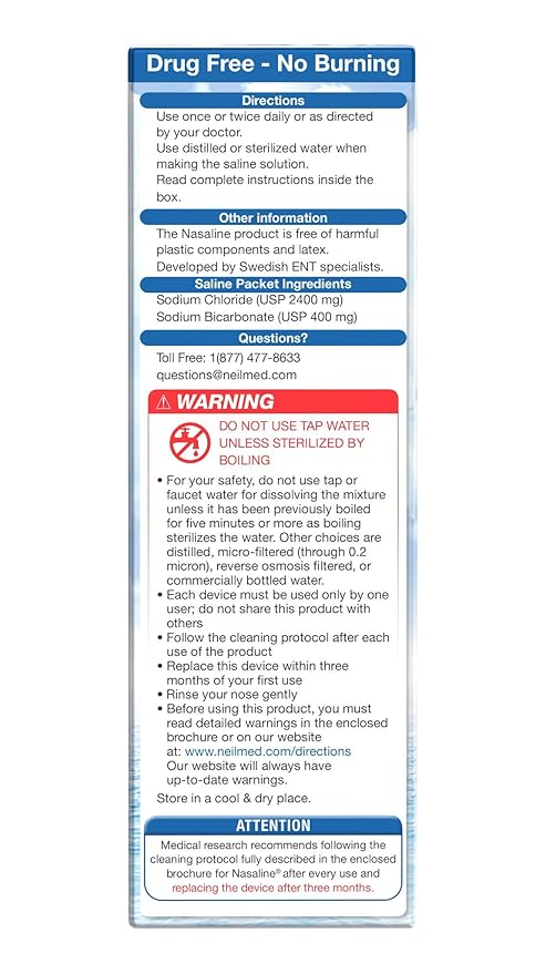 Squip Nasaline Nasal Rinsing System with 10 Premixed Saline Packets