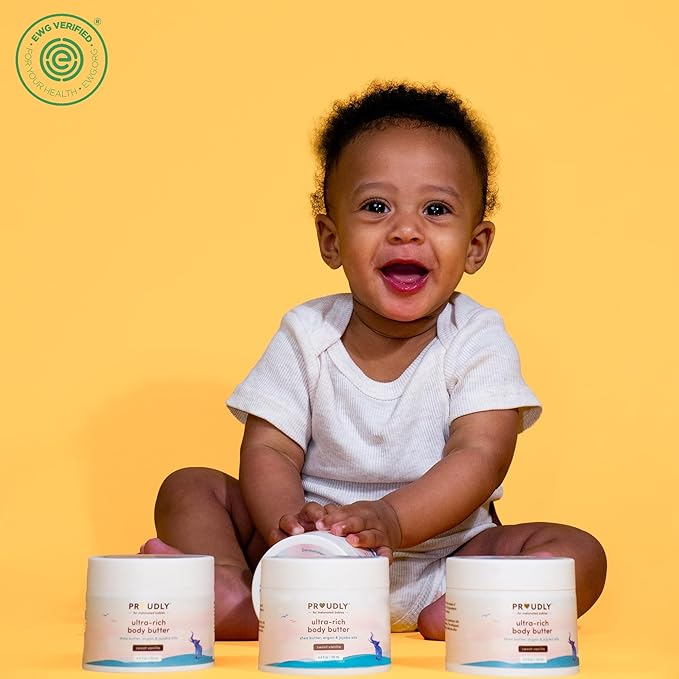 PROUDLY Baby Body Butter with Shea Butter & Argan Oil — Deep Moisture for Newborns, Infants & Toddlers, Dry & Sensitive Skin, Sweet Vanilla Scent, EWG Verified, 4.4 oz (2 Pack)