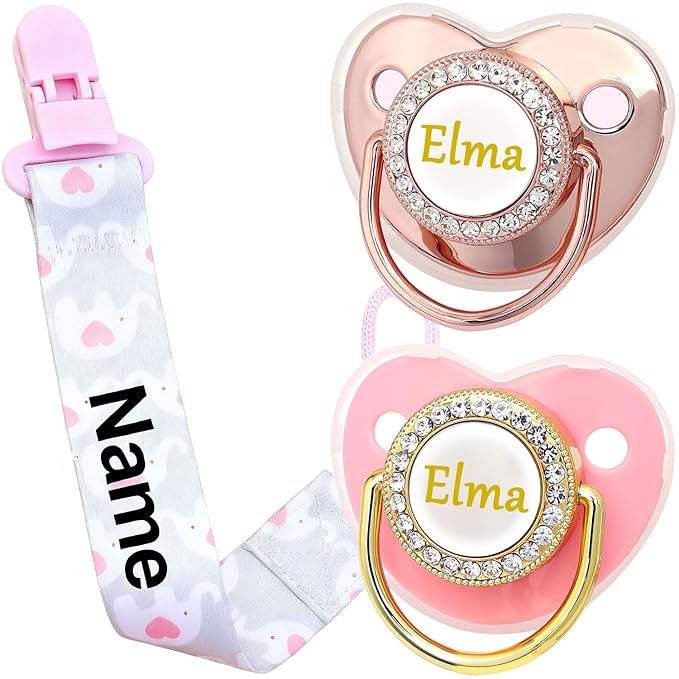Personalized Handmade Pacifier Set with Name, Custom Handmade Breathable Pacifiers (Elephant)