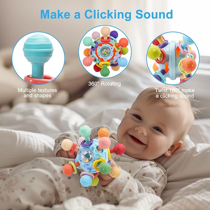 Easter Baby Teething Toys, Baby Teethers Montessori Sensory Toys for 0-6 6-12 Months, Gifts for 1 Year Old Boys Girls Infant Newborn, Perfect Baby Easter Basket Stuffers & Easter Gifts, Blue