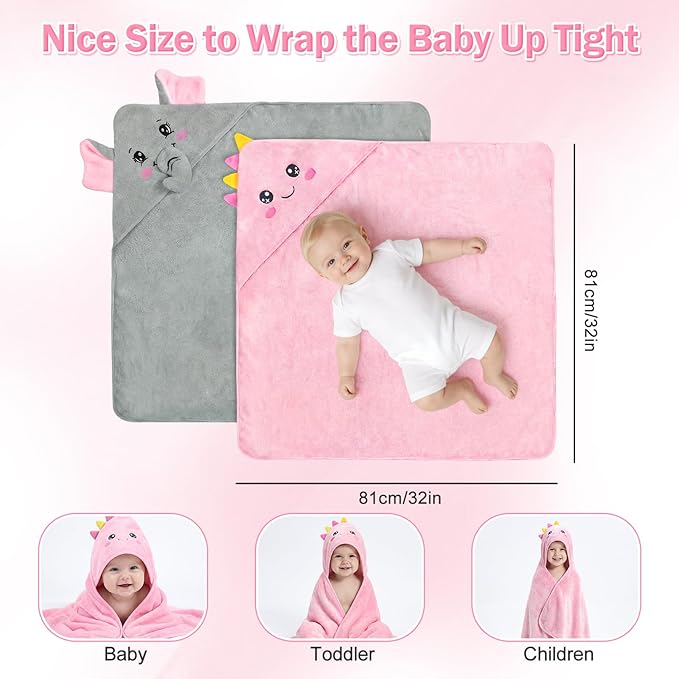 2 Pack Hooded Baby Towels for Newborn, Coral Fleece Baby Bath Towel for Newborn Infant Toddler, Ultra Soft & Lightweight Baby Bath Towels Baby Bath Essentials
