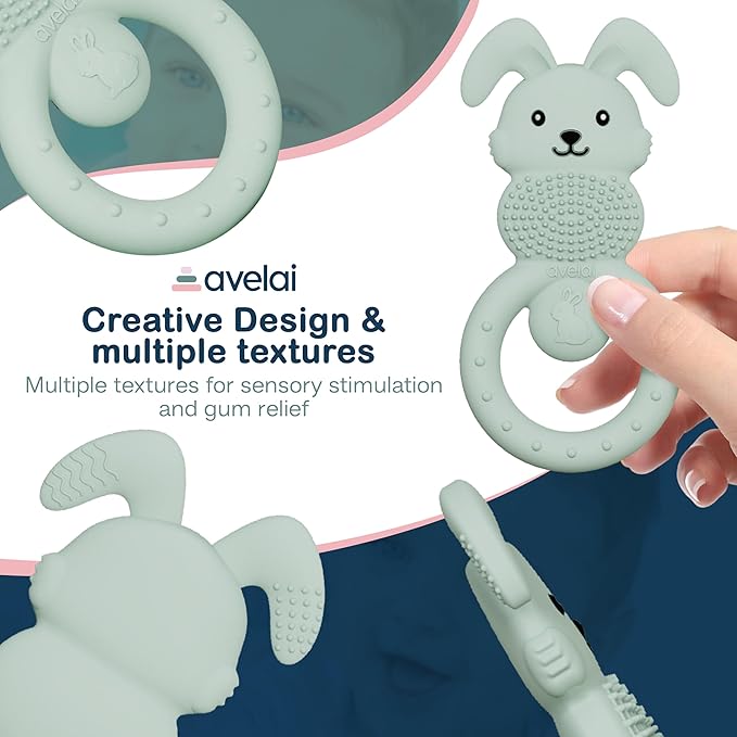 Bunny Baby Teether - Teething Toys for Babies 3-6 Months Teething Relief, Silicone Baby Teether Toys BPA Free, Baby Chew Toys & Infant Toys 0-12 Months, Baby Teethers Boys Girls
