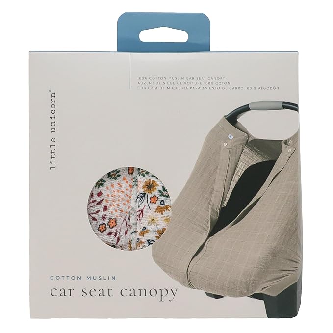 Little Unicorn Baby Car Seat Canopy | Soft & Breathable Muslin Fabric | Magnetic Closure Cover & Universal Fit | for Protection & Privacy | Nursing Cover (Pressed Petals)