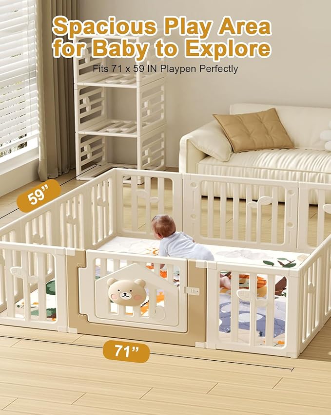 TINYHARBO Premium Foam Baby Play Mat 71" x 59" – Removable & Machine Washable Cover, Extra Thick Padding Playpen Mat, Non-Slip Crawling Mat, Easy to Clean for Infants, Toddlers & Babies