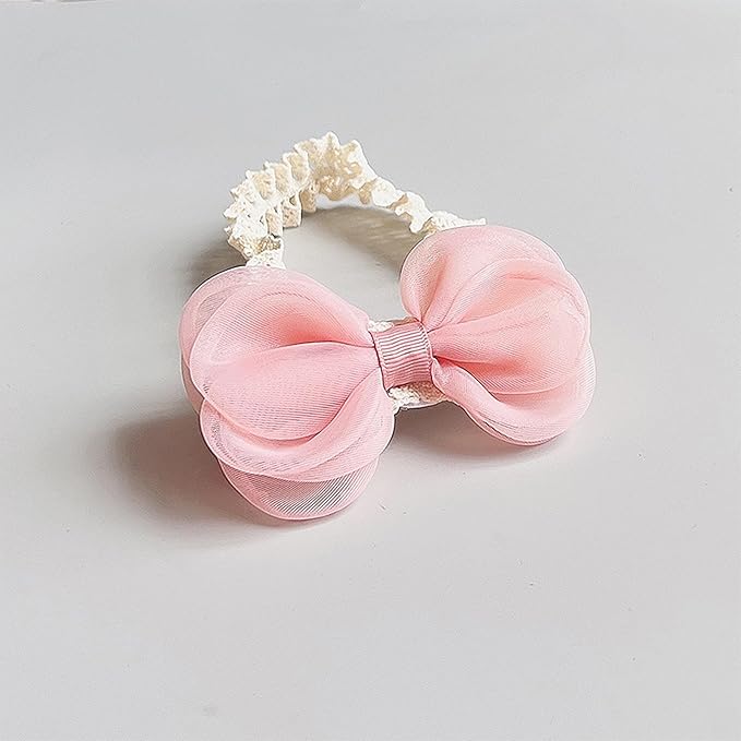 Cute Lace Bow Baby Girls Headbands Large Knot Hair Band Soft Chiffon Hairband Elastic Shower Hair Accessories for Newborn Infant Toddler Kids (Pink C, Elastic)