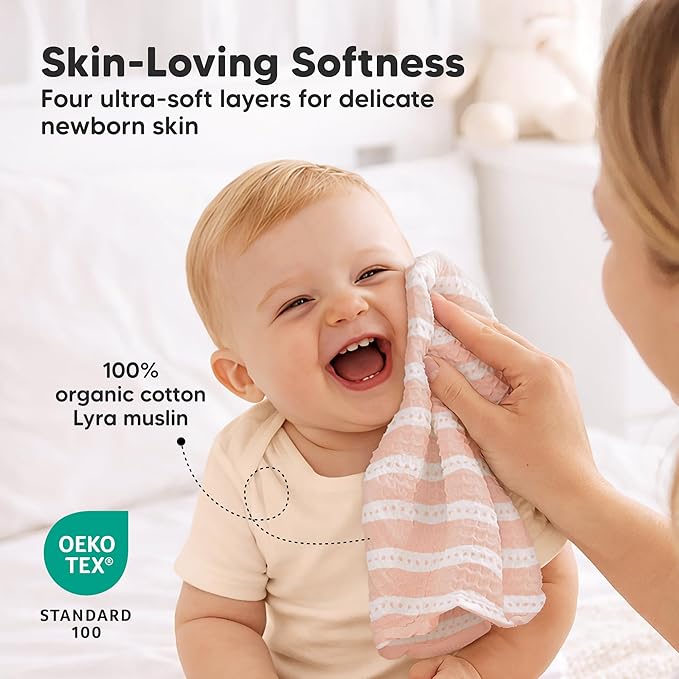 5-Pack Muslin Baby Washcloths for Newborn – 12x12" Soft Absorbent Organic Cotton Muslin Wash Cloths for Babies Girl, Boy, Infant, Toddlers, Kids Face Towel,Bath Essentials,Baby Burp Rags (Sweet Charm)