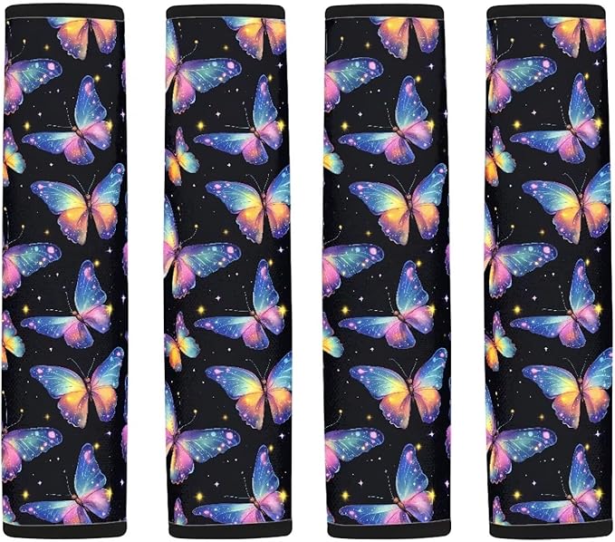 AFPANQZ Colorful Butterfly Car Seat Belt Pads Covers Harness Shoulder Straps Pad Cushion Safety Seatbelt Pillow Cover for Adults Comfortable Driving Adjustable Universal Fit