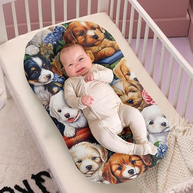 Puppy Dog Longer Cover for Baby Boys and Girls, Cute Dogs Snuggle Me Covers for Newborn Infant Nest Slipcover, 21.3“ X 31.5”