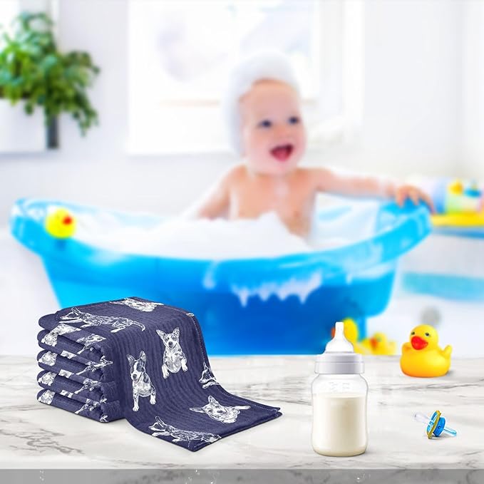 vvfelixl Baby Muslin Washcloths Blue Heeler Dog Baby Burp Cloths Cotton Babys Face Towel for Infants Soft 11.8 X 11.8 in, 3 Pack
