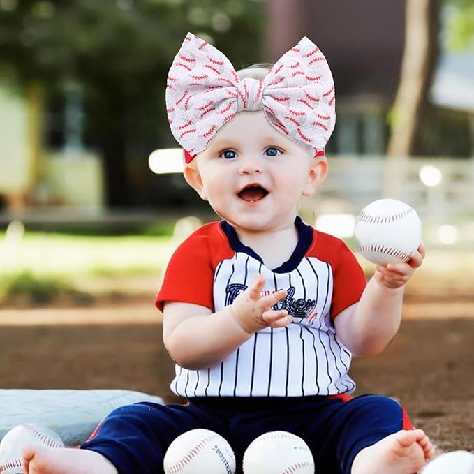 Baseball Baby Bow Headband High Stretchy Soft Nylon Headbands for Infant Girls Toddler Handmade Hairbands with Bows Baseball Hair Accessories Red Blue