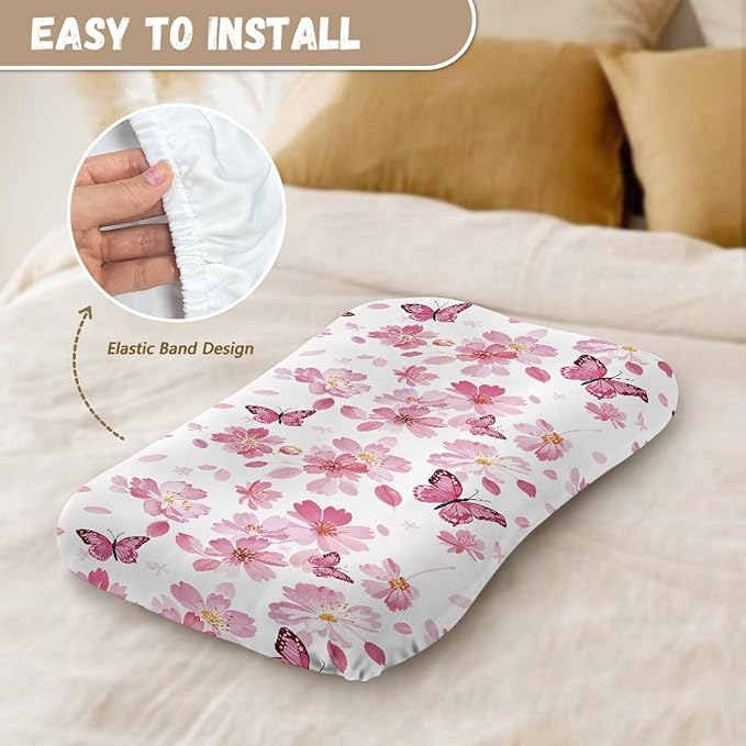 Cherry Blossom Butterfly Newborn Lounger Cover for 0-12 Months Girls Breathable & Portable Infant Lounger Case Universal Baby Lounger Replacement Cover