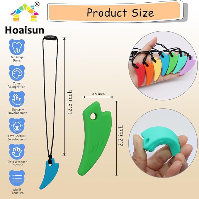 Chewing Necklace for Kids Sensory 7 Pack, Chewy Necklace Sensory Toys for Kids with Autism, ADHD, SPD, Silicone Oral Chew Toys for Adults Used for Reliving Anxiety and Stress
