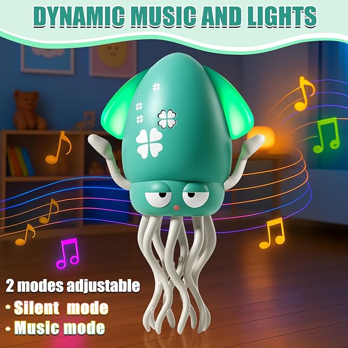Magic Dancing Octopus Toy, Smart Tentacle Explorer, Wiggly Wonder Interactive Fun Octopus, Crawling Dancing Automatic Obstacle Sensor Toys, Crazy 8-Leg Wiggly Robotic with Music (Green)