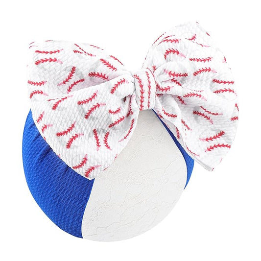 YanJie 7" Large Baseball Tied Bow Headbands for Baby Girls Sports Bow Big Bows Infant Wide Hairbands Blue Game Day Hair Accessories for Baseball Outfit