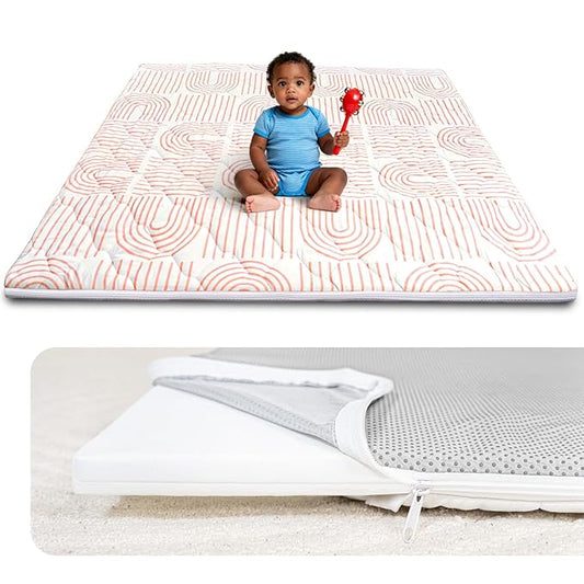 Foam Baby Play Mat 50x50, Removable and Machine Washable Cover, Thicken Cushioning Playmat and Perfect for Playpen, Non-Slip Bottom, Easy to Clean for Infants, Toddlers & Babies(Rainbow)