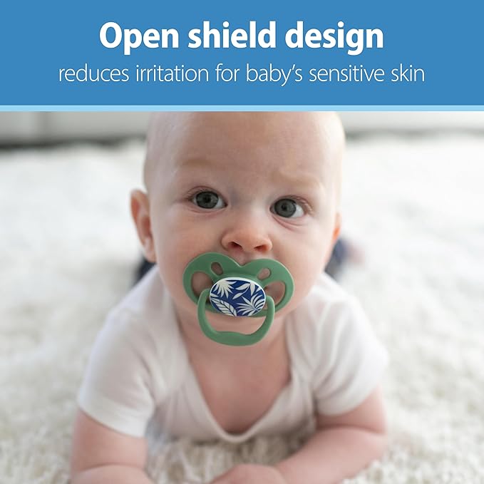 Dr. Brown's Advantage Baby Pacifier, Fully Symmetrical Soother with Soft Silicone Bulb, Glow-in-The-Dark Blue Nature-Purple Nature, 6-18m, BPA-Free, 6-Pack