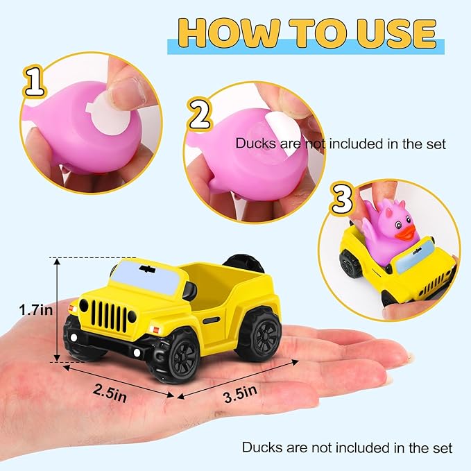 3.5 Inch Yellow Car Toy Match Most 2 in Rubber Ducks, Ducks for Jeeps, Vehicle Toys for Car Dashboard Decorations Accessory Rubber Duck Collection, Easter Basket Stuffers for Kids Party Favors