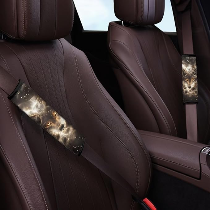 Car Seat Belt Cover Pad,Soft Comfortable Shoulder Seatbelt Pads Cushions for Adults and Children Standard Size Car Interior Decor Glowing Wolf Pattern