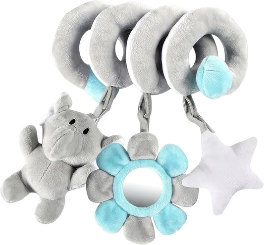 Car Seat Toys Spiral Hanging Elephant, Baby 0-6-12 Months Newborn, Carseat Hanging for Stroller Toys & Crib Hanging, with Rattle BB Squeaker Mirror, Baby Car Seat for Babies Boy Girl