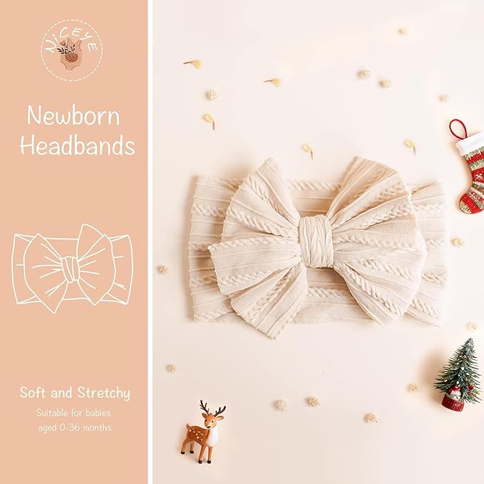 Niceye Handmade Baby Headbands Soft Stretchy Nylon Hair Bands with Bows for Newborn Infant Baby Toddler Girls- Pack of 6