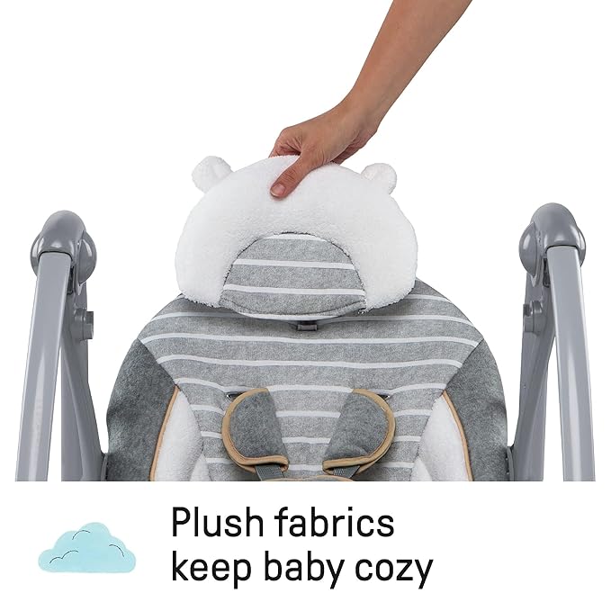 Ingenuity Swing 'n Go Deluxe 5-Speed Baby Swing with Cushioned Harness - Foldable, Portable, 2 Plush Toys & Sounds, 0-9 Months 6-20 lbs (Bella Teddy)