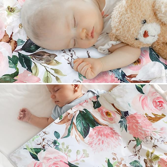 DILIMI Car Seat Covers for Babies, Peekaboo Opening Infant Car Seat Canopy for Baby Boys Girls, 2 in 1 Mom Nursing Breastfeeding Covers, Minky Warm Carseat Canopy for Newborn, Pink Flower