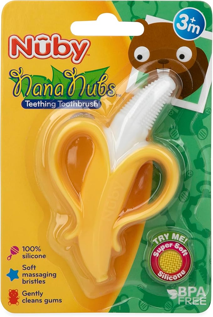 Nuby Nananubs Banana Massaging Teether – Baby Teething Toys 3 Months and Up, Silicone Teether for Sore Gums, Infant Toy, Baby Essentials, Brush, Travel Accessory, Gift for Babies (Pack of 16)