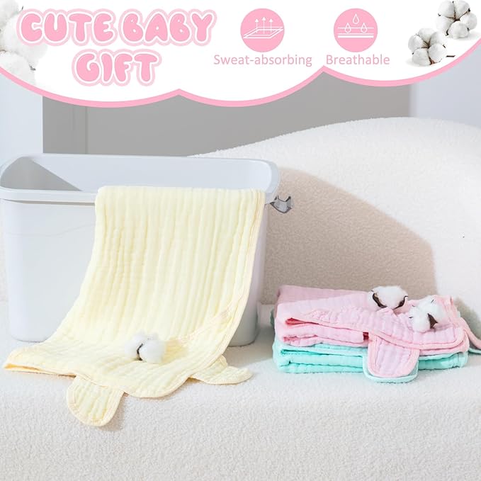 Preboun 6 Pcs Muslin Baby Hooded Towels Cotton Absorbent 6 Layers Cute Bath Toddler Towels for Newborn Kids Girl Infant Boys Toddler Shower Gift Supplies (Multicolor)