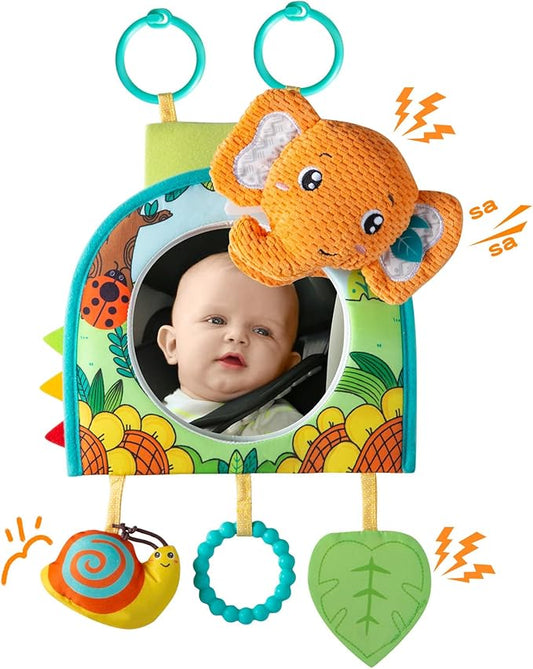 Lynncare Car Seat Toy, Baby Car Mirror Toy for Rear Facing, Travel Baby Activity Center with Hanging Engaging Toys for Infants Babies 0-6-12-18 Months Boy Girl