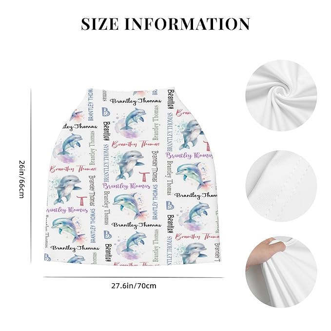 Personalized Baby Car Seat Cover with Name Stroller Canopy Custom Dolphin Carseat Cover Newborn Baby Boy Girl Nursing Cover for Moms First Birthday Gift