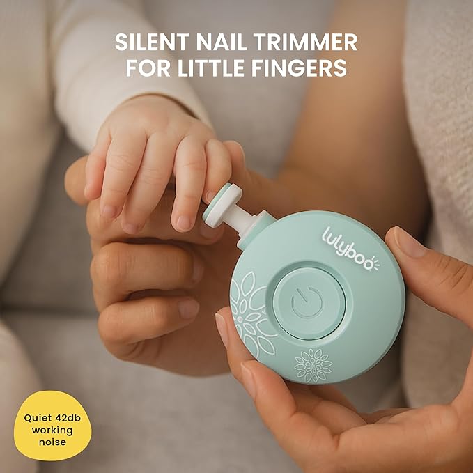 Lulyboo Electric Baby Nail Trimmer - Newborn & Toddler Safe Nail File with 6 Gentle Buffers, LED Light, Easy-Safe Design, Gentle & Noise-Free, Pediatric-Approved & Travel-Friendly Baby Grooming Tool