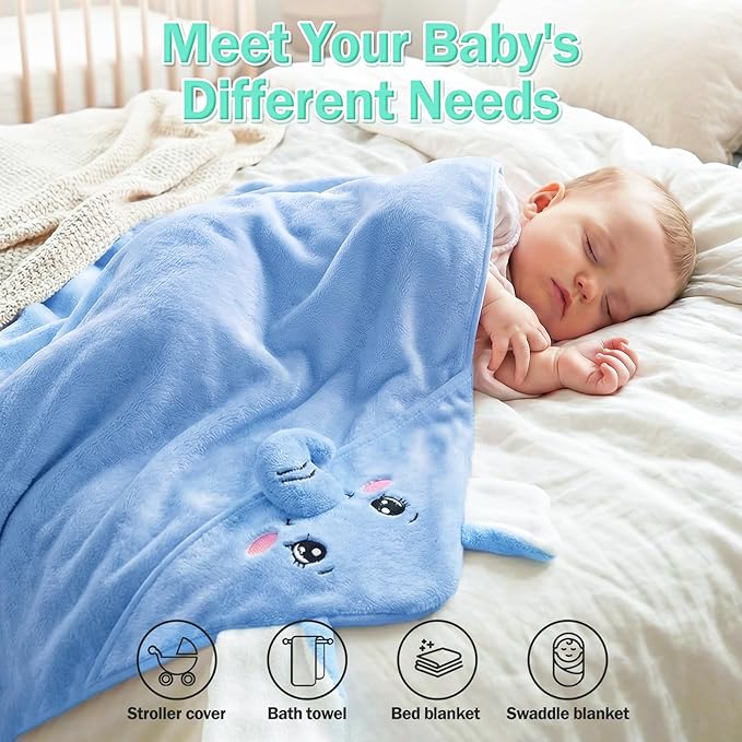 2 Pack Hooded Baby Towels for Newborn, Coral Fleece Baby Bath Towel for Newborn Infant Toddler, Ultra Soft & Lightweight Baby Bath Towels Baby Bath Essentials