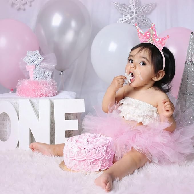 Pink Glitter 1st Birthday Girl Headband, Elastic Comfortable, Perfect for 1 Year Olds, Ideal Gift